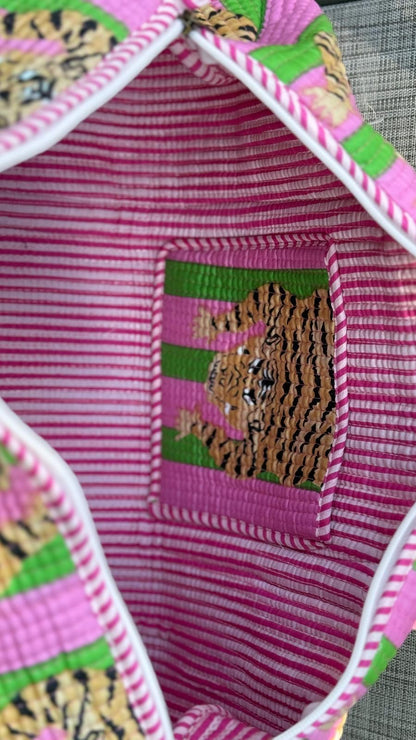 Pink & Green Block Printed Duffel Bag