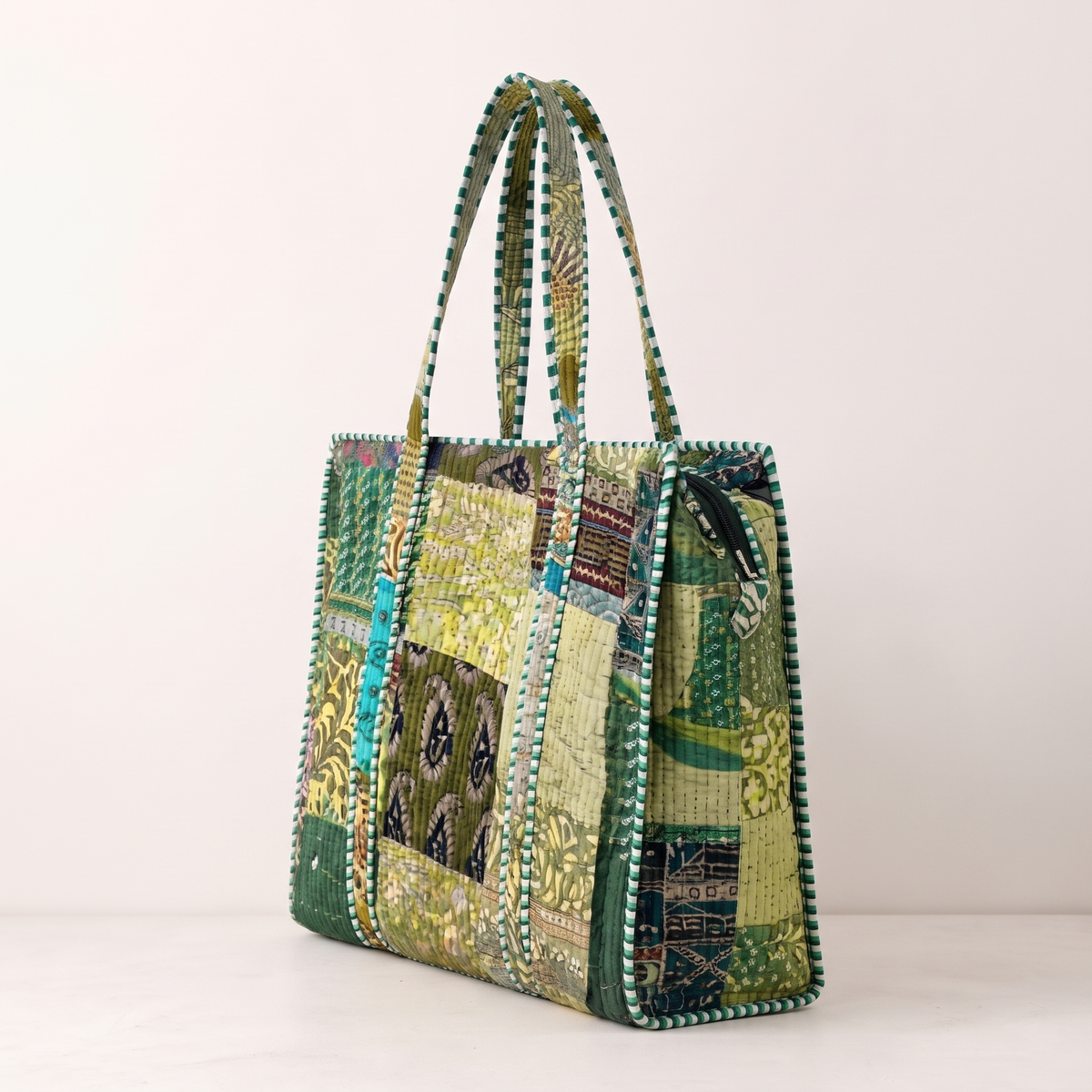 Handmade Vibrant Multicolor Patchwork Quilted Cotton Tote Bag, Indian Boho Shoulder Bag, Bohemian Travel Beach Bag