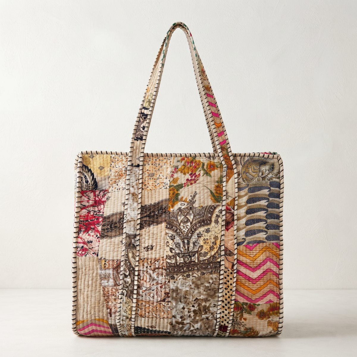 Handmade Vibrant Multicolor Patchwork Quilted Cotton Tote Bag, Indian Boho Shoulder Bag, Bohemian Travel Beach Bag