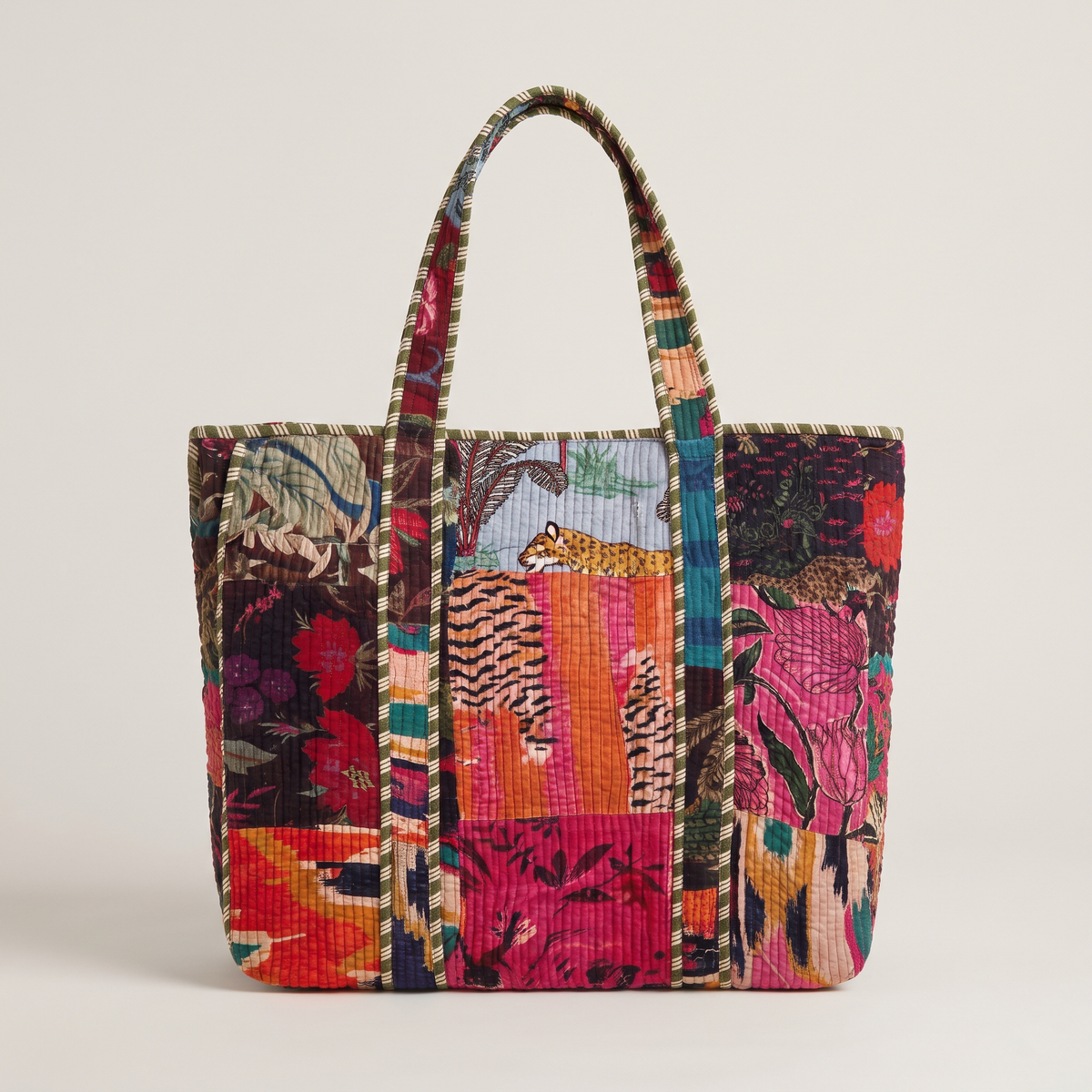 Handmade Vibrant Multicolor Patchwork Quilted Cotton Tote Bag, Indian Boho Shoulder Bag, Bohemian Travel Beach Bag