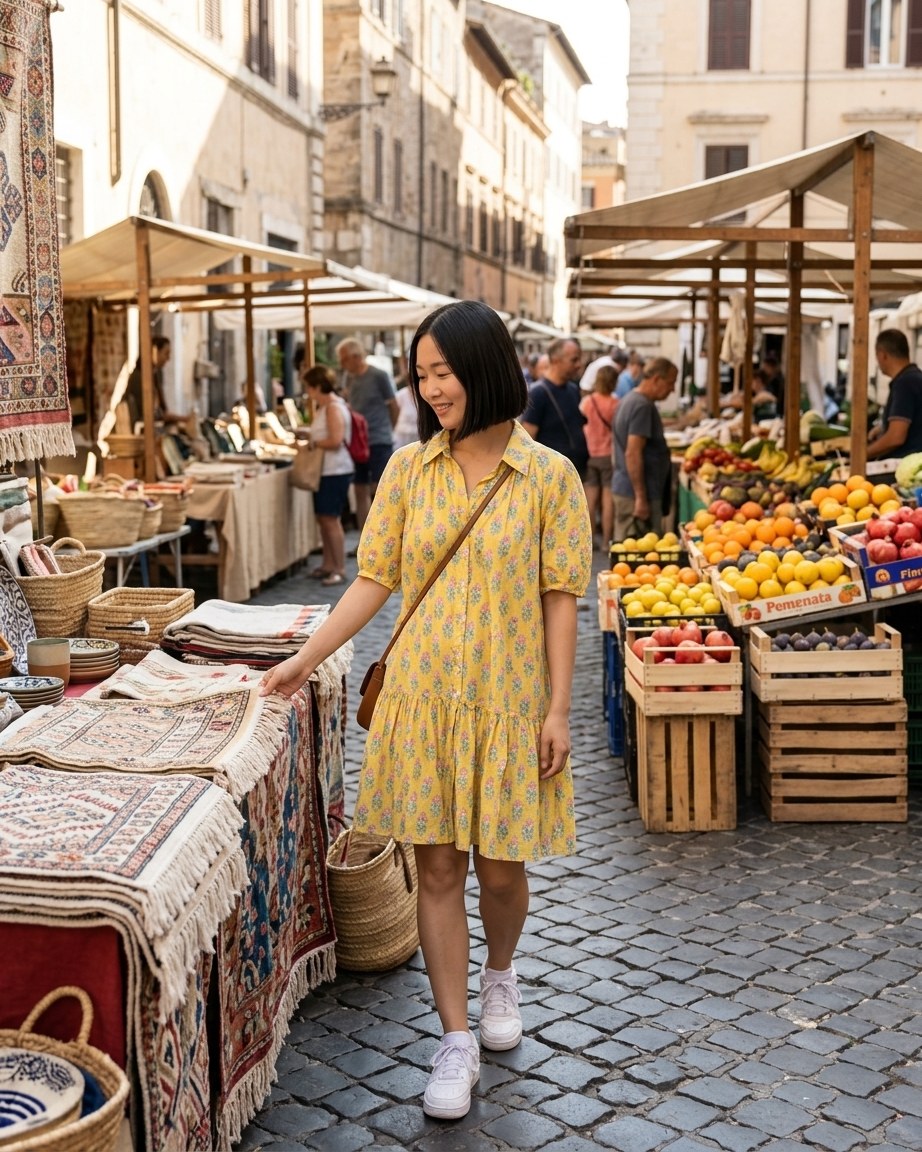 Block Printed Mini Dress in Butter Yellow