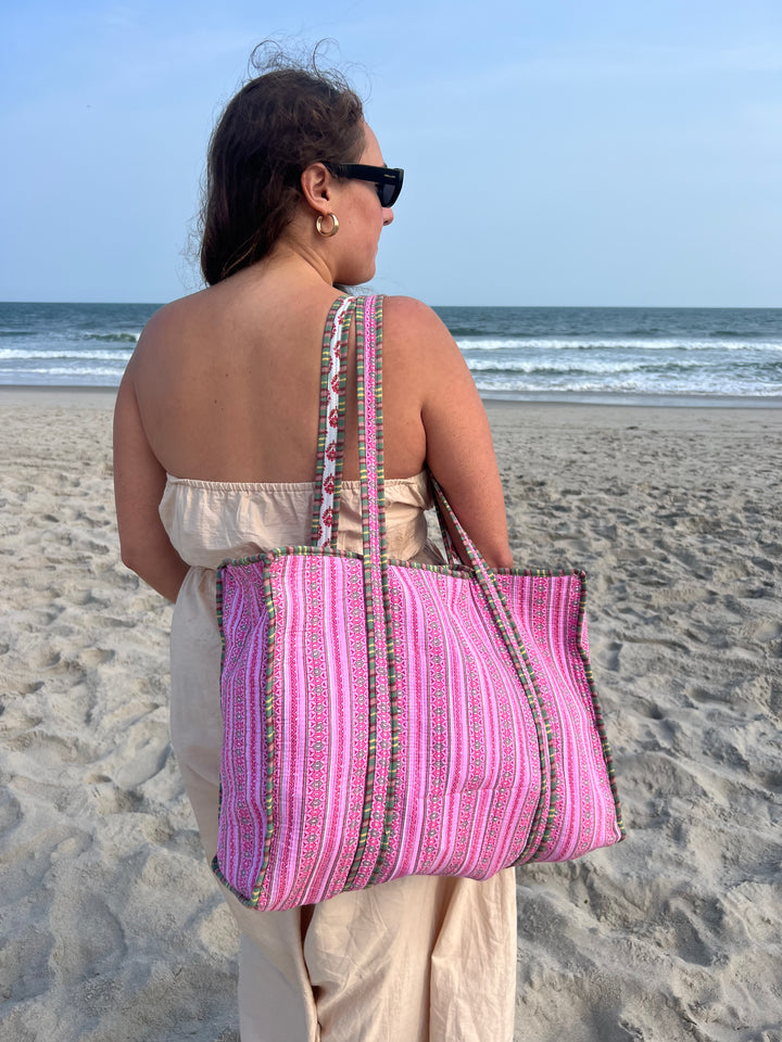 Baby Pink Block Printed Tote Bag