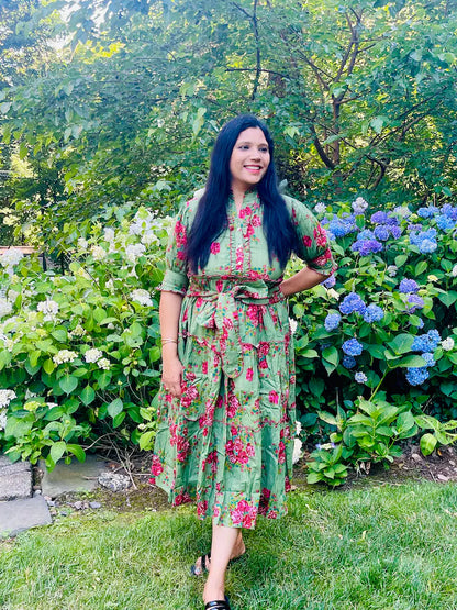Olive Bloom Midi Dress