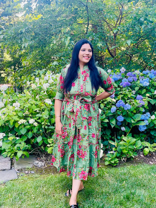 Olive Bloom Midi Dress