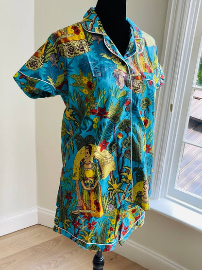 Short PJ Set - Sky Blue Frida Kahlo