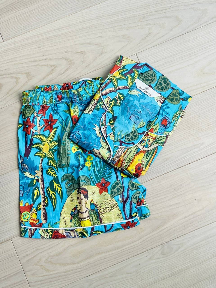 Frida Kahlo Short Pajama Set - Sky Blue