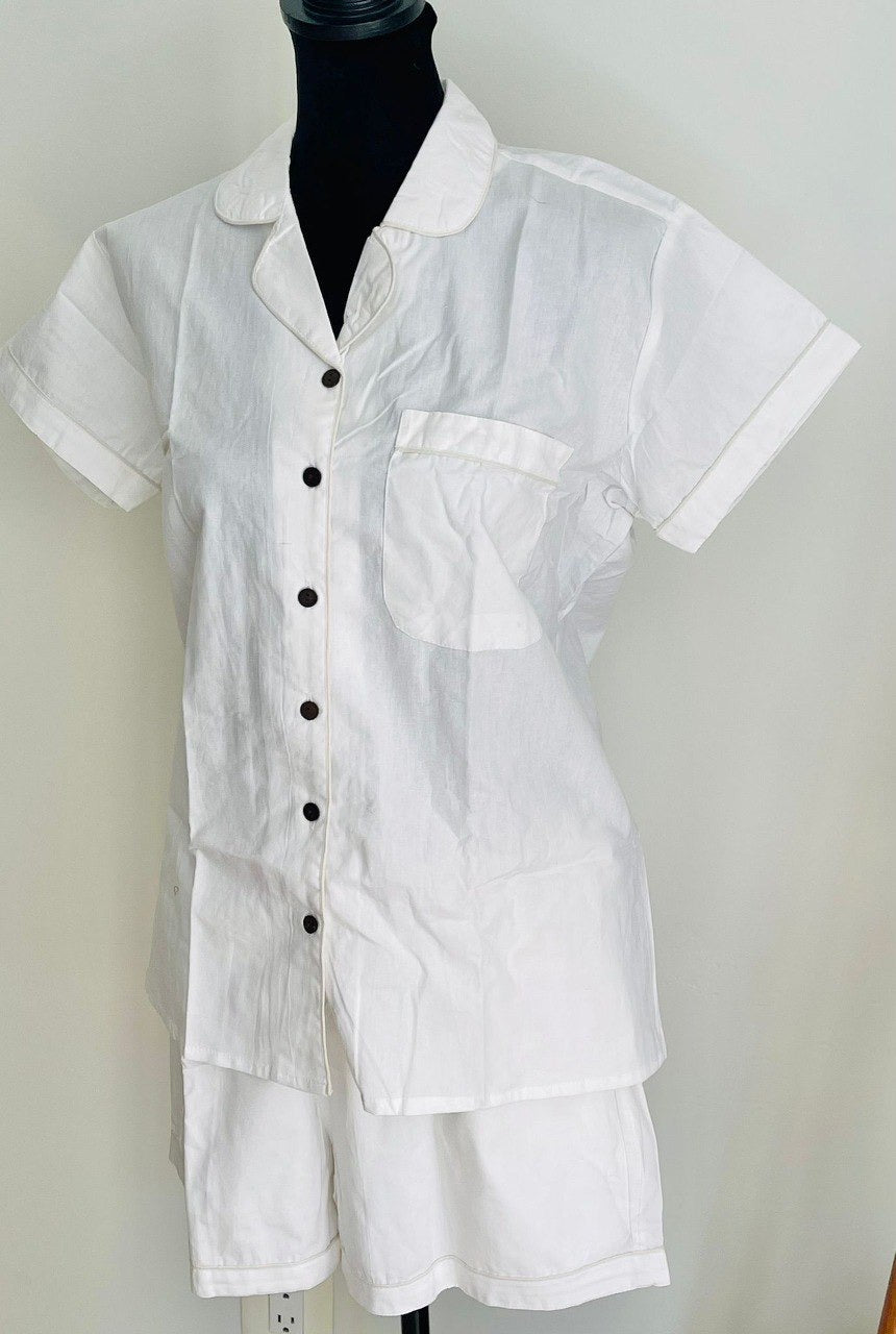 Linen Short Pajama Set - White