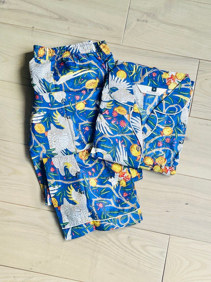 Wild Jungle Print Long Pajama Set - Blue