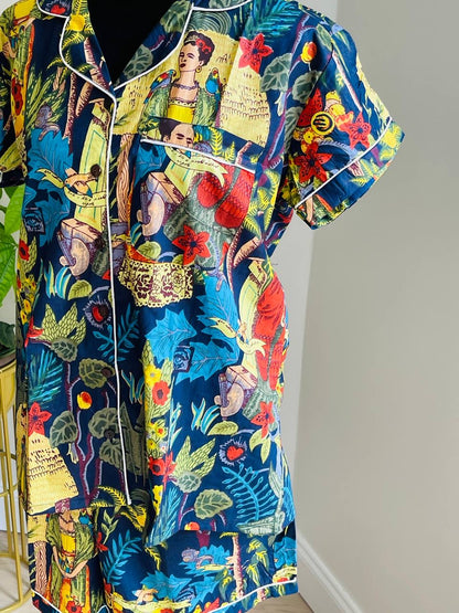 Short PJ Set in Blue Frida Kahlo