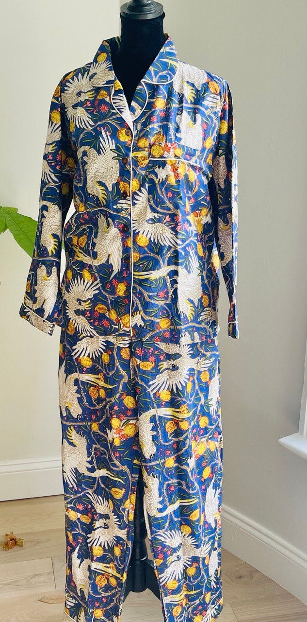 Wild Jungle Print Long Pajama Set - Blue