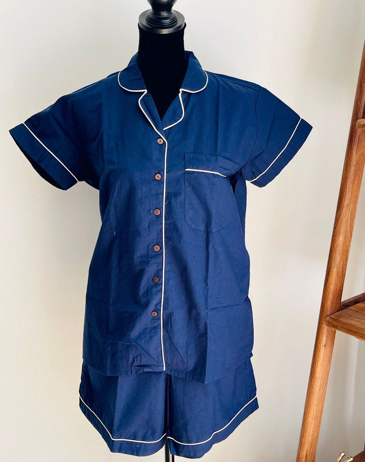 Linen Short Pajama Set - Blue