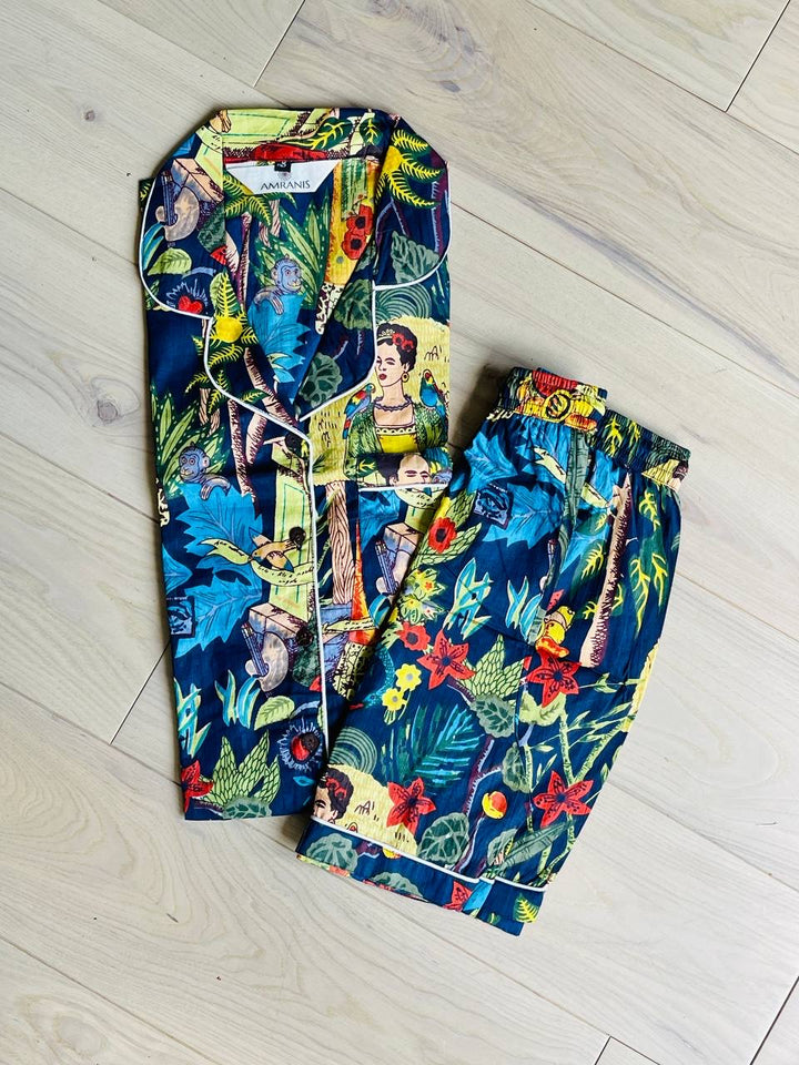 Frida Kahlo Short Pajama Set - Blue