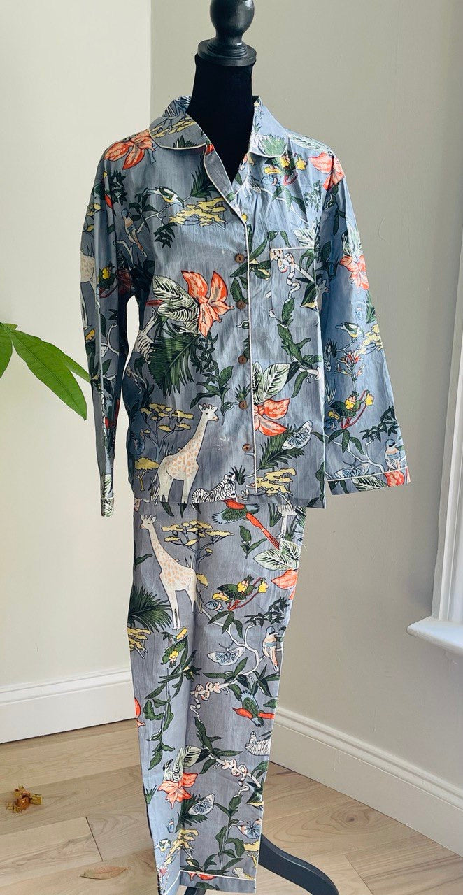 Frolic Floral Long Pajama Set - Grey