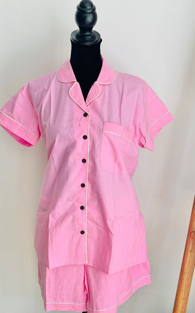 Linen Short Pajama Set - Pink