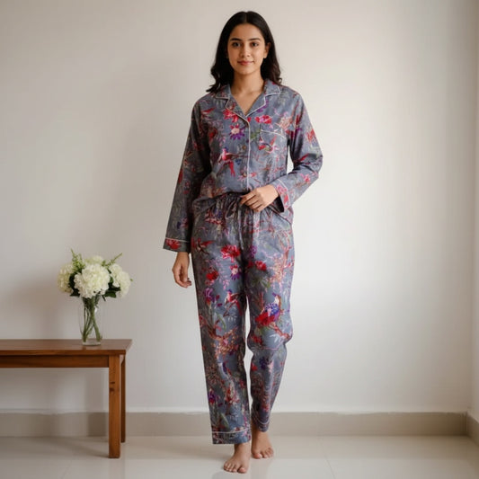 Grey Floral Cotton PJ set