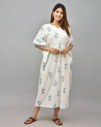 Floral Block Printed Cotton Kaftan