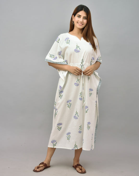 Floral Block Printed Cotton Kaftan