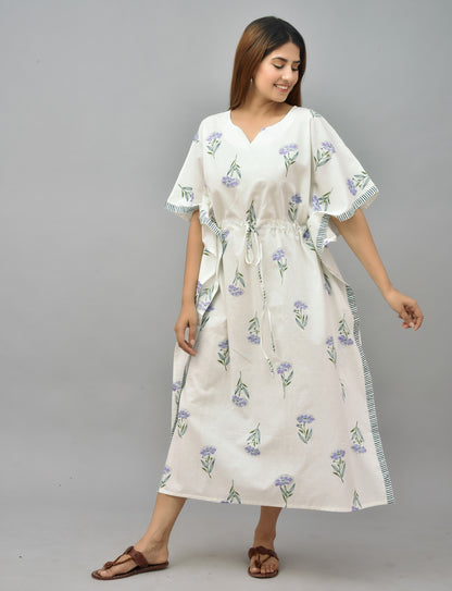 Floral Block Printed Cotton Kaftan