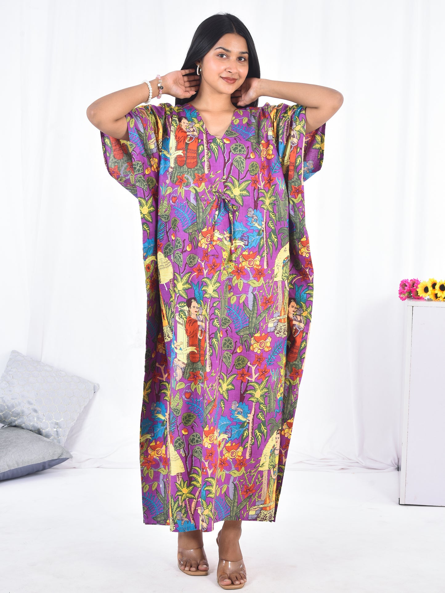 Hand-block Frida Kahlo Print Cotton Kaftan
