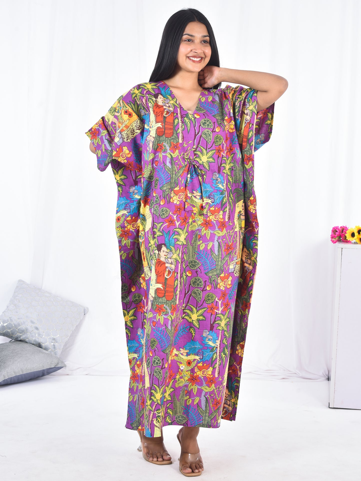 Hand-block Frida Kahlo Print Cotton Kaftan
