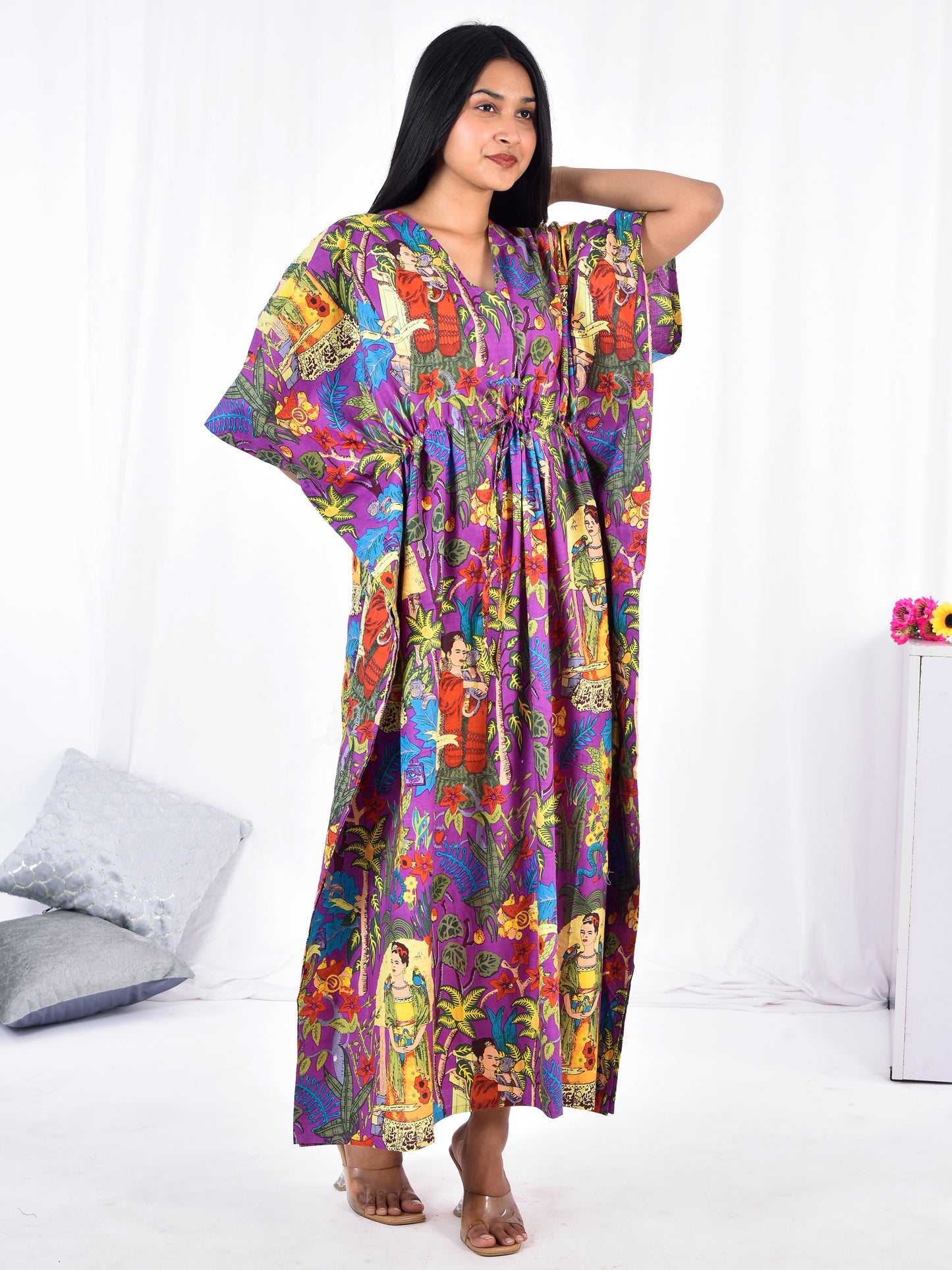 Hand-block Frida Kahlo Print Cotton Kaftan