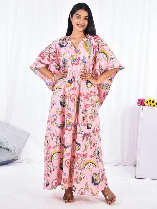 Hand Block-Floral Print Cotton Kaftan