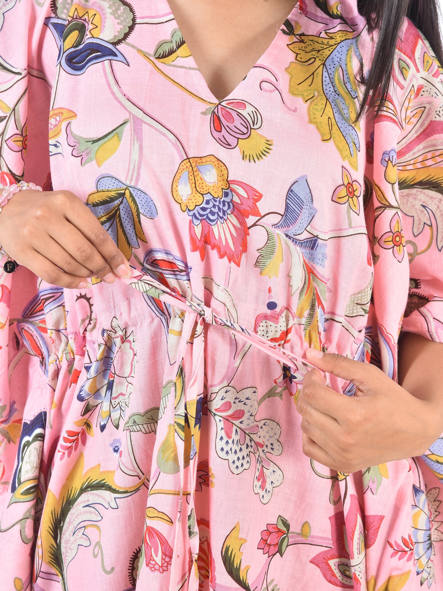 Hand Block-Floral Print Cotton Kaftan