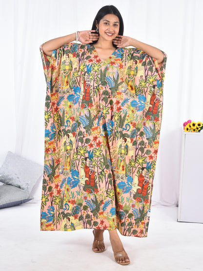 Frida Kahlo Cotton Kaftan in Beige