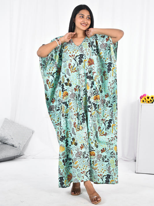 Hand-Block floral Print Cotton Kaftan