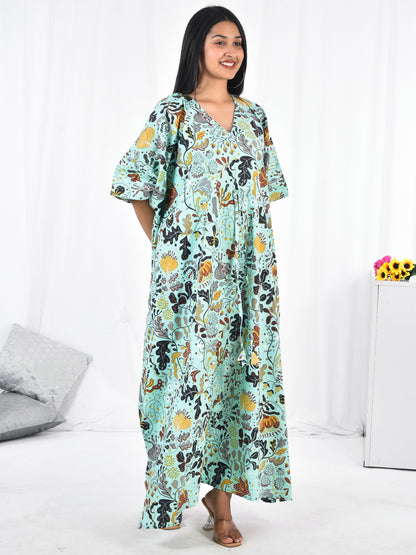 Hand-Block floral Print Cotton Kaftan
