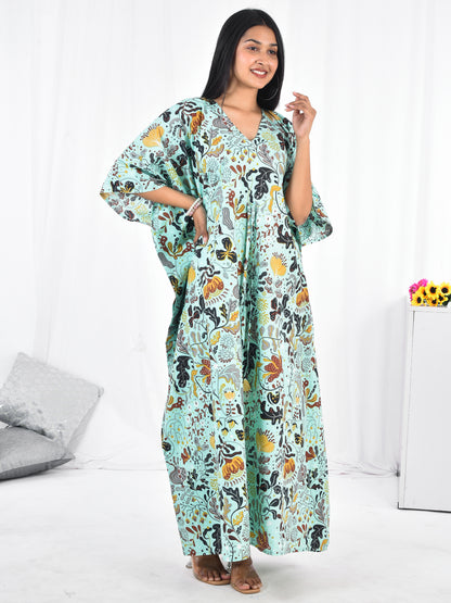 Hand-Block floral Print Cotton Kaftan