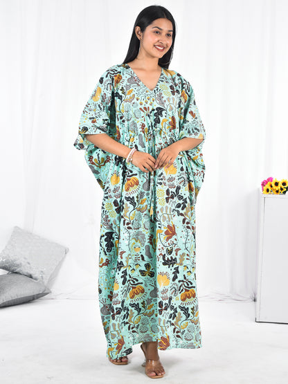 Hand-Block floral Print Cotton Kaftan