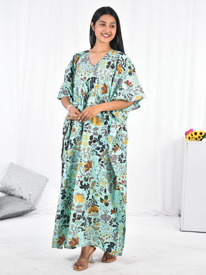 Hand-Block floral Print Cotton Kaftan