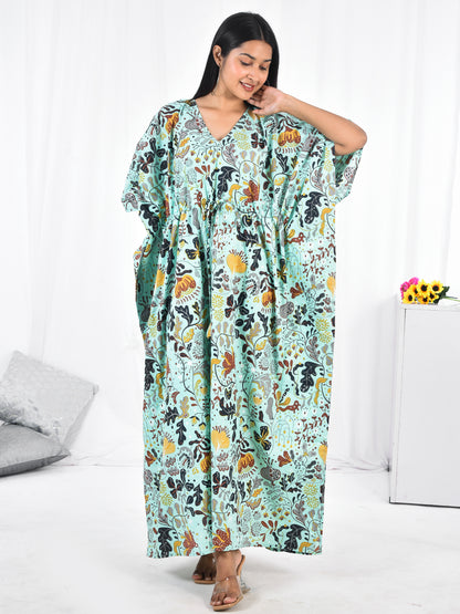 Hand-Block floral Print Cotton Kaftan