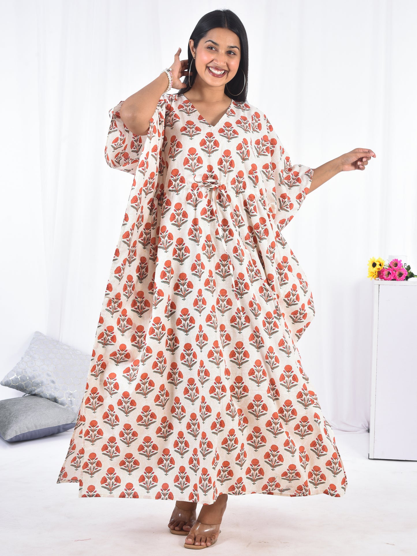 Hand-Block Print Cotton Kaftan