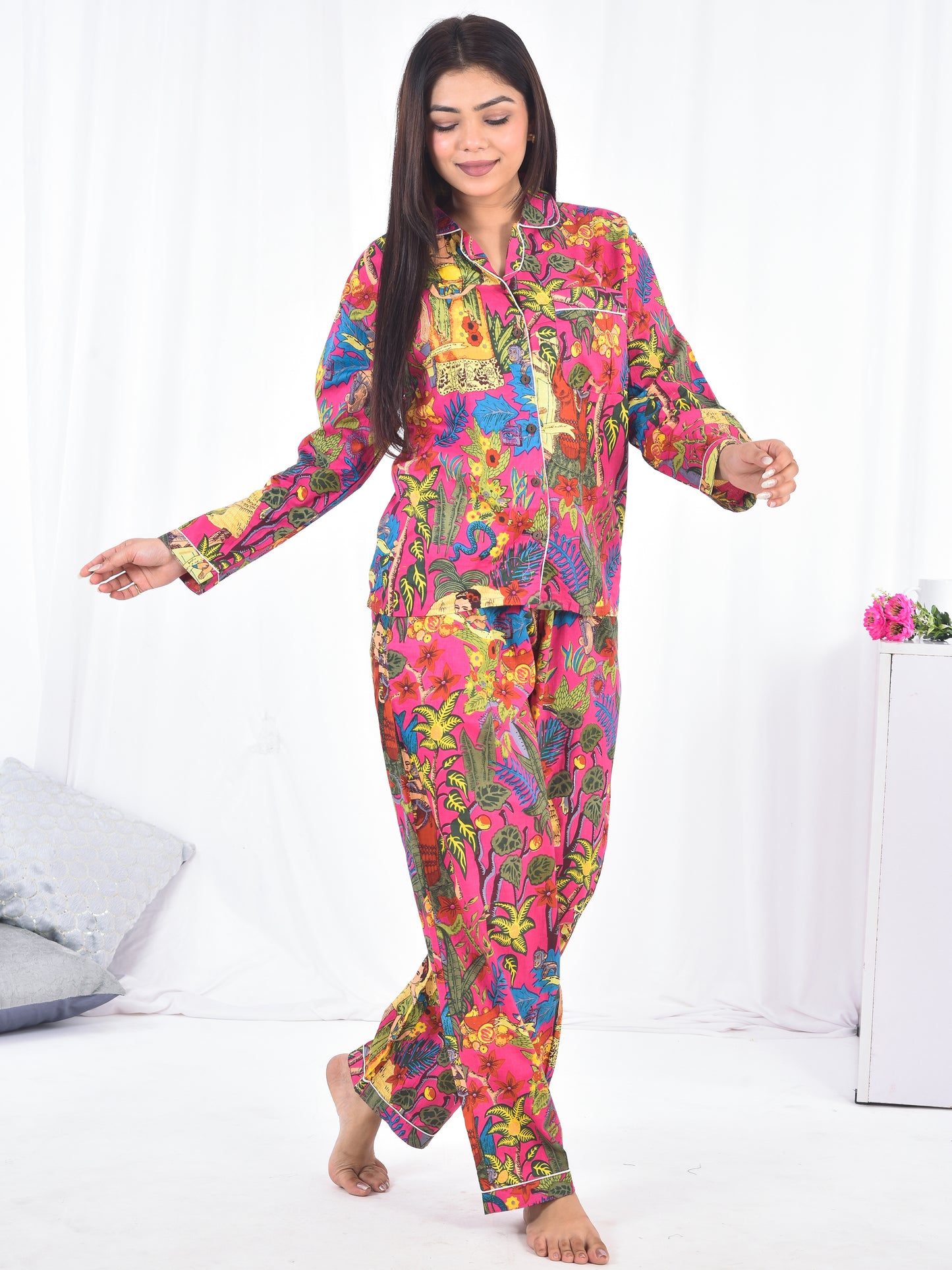 Long PJ Set in Pink Frida Kahlo