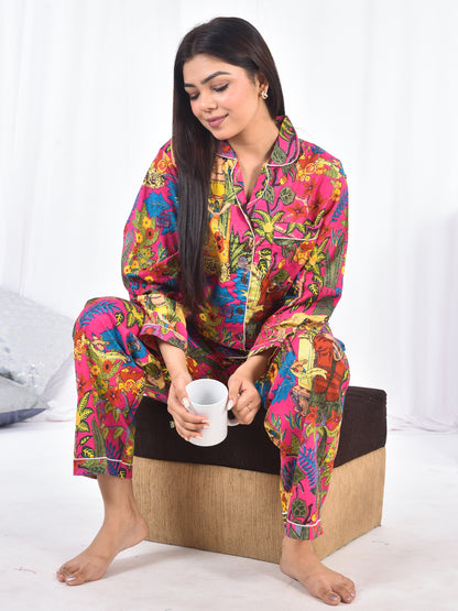 Long PJ Set in Pink Frida Kahlo