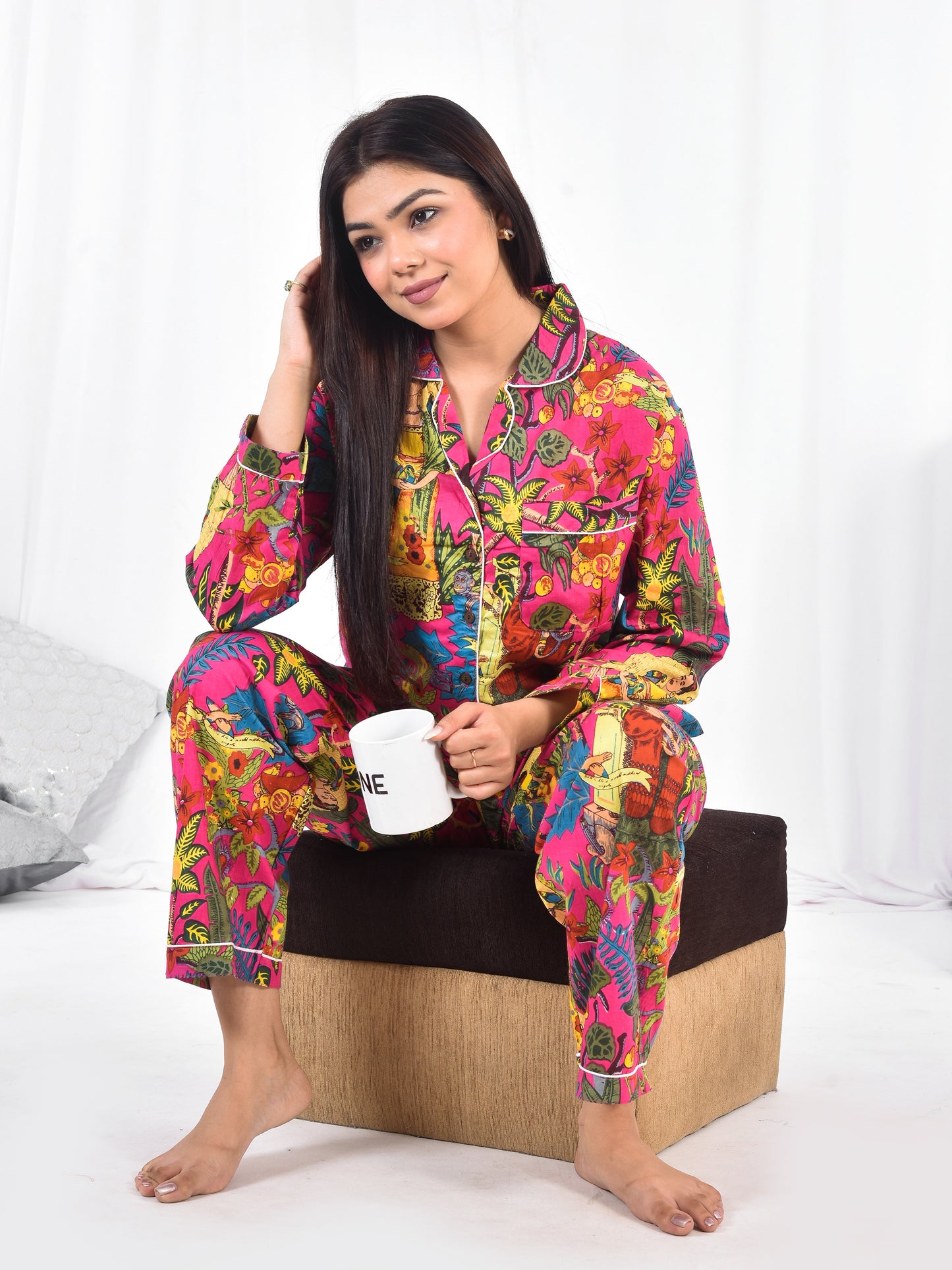 Long PJ Set in Pink Frida Kahlo