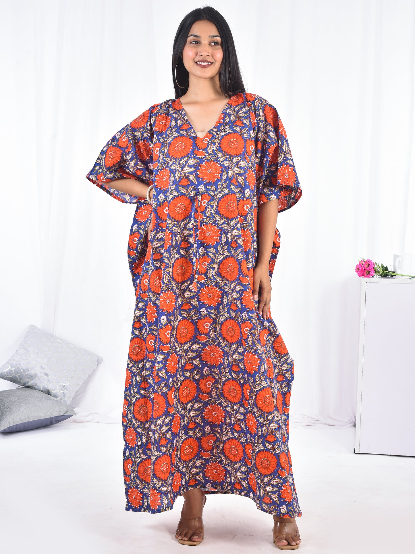 Hand-Block Print Cotton Kaftan