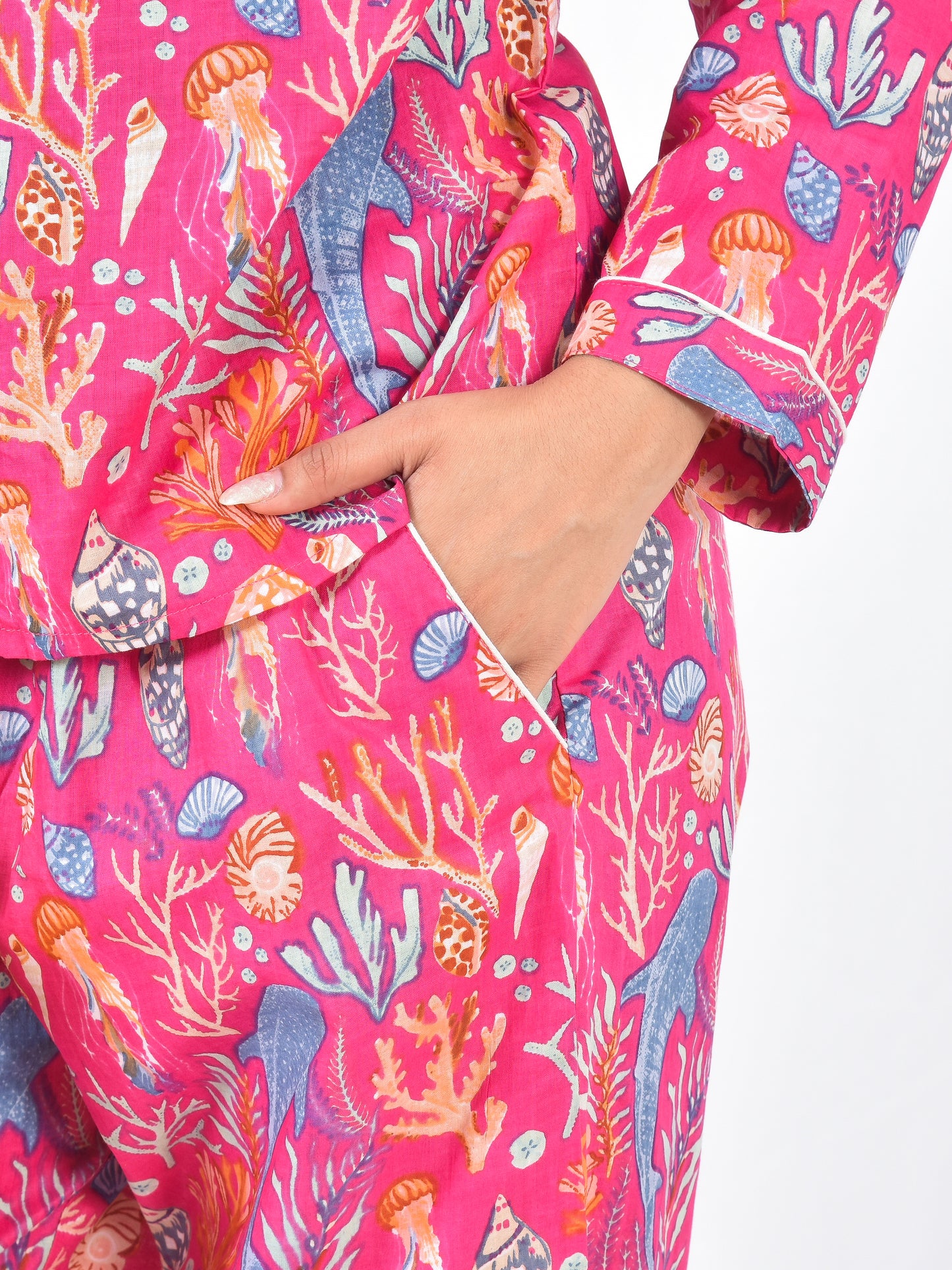 Pink Block Printed Long PJ Set