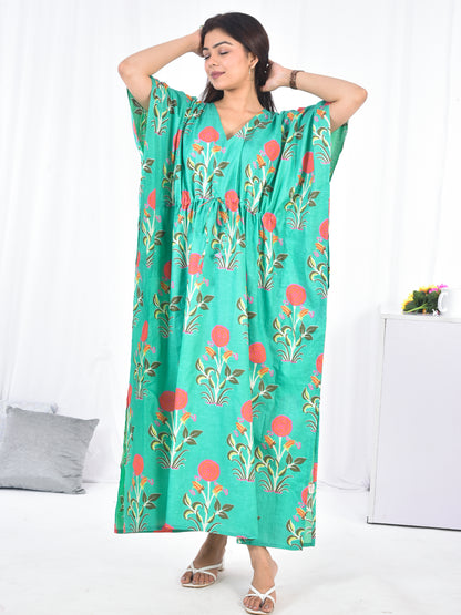 Hand Block Floral Printed Cotton Kaftan