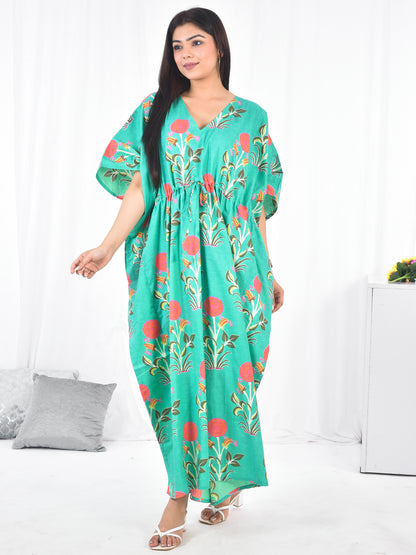 Hand Block Floral Printed Cotton Kaftan