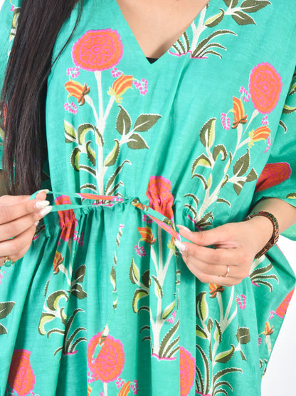 Hand Block Floral Printed Cotton Kaftan