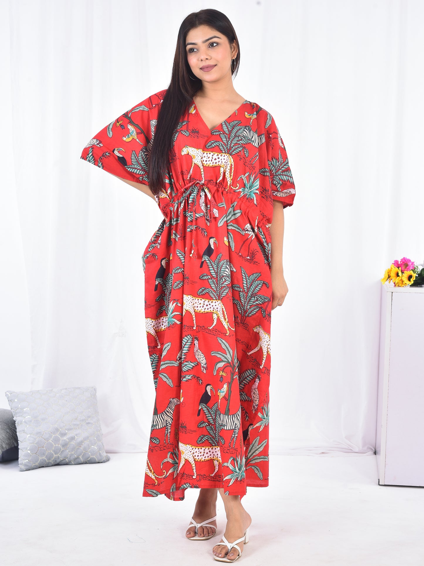 Tiger Print Hand-Block Cotton Kaftan