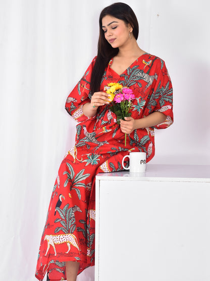 Tiger Print Hand-Block Cotton Kaftan
