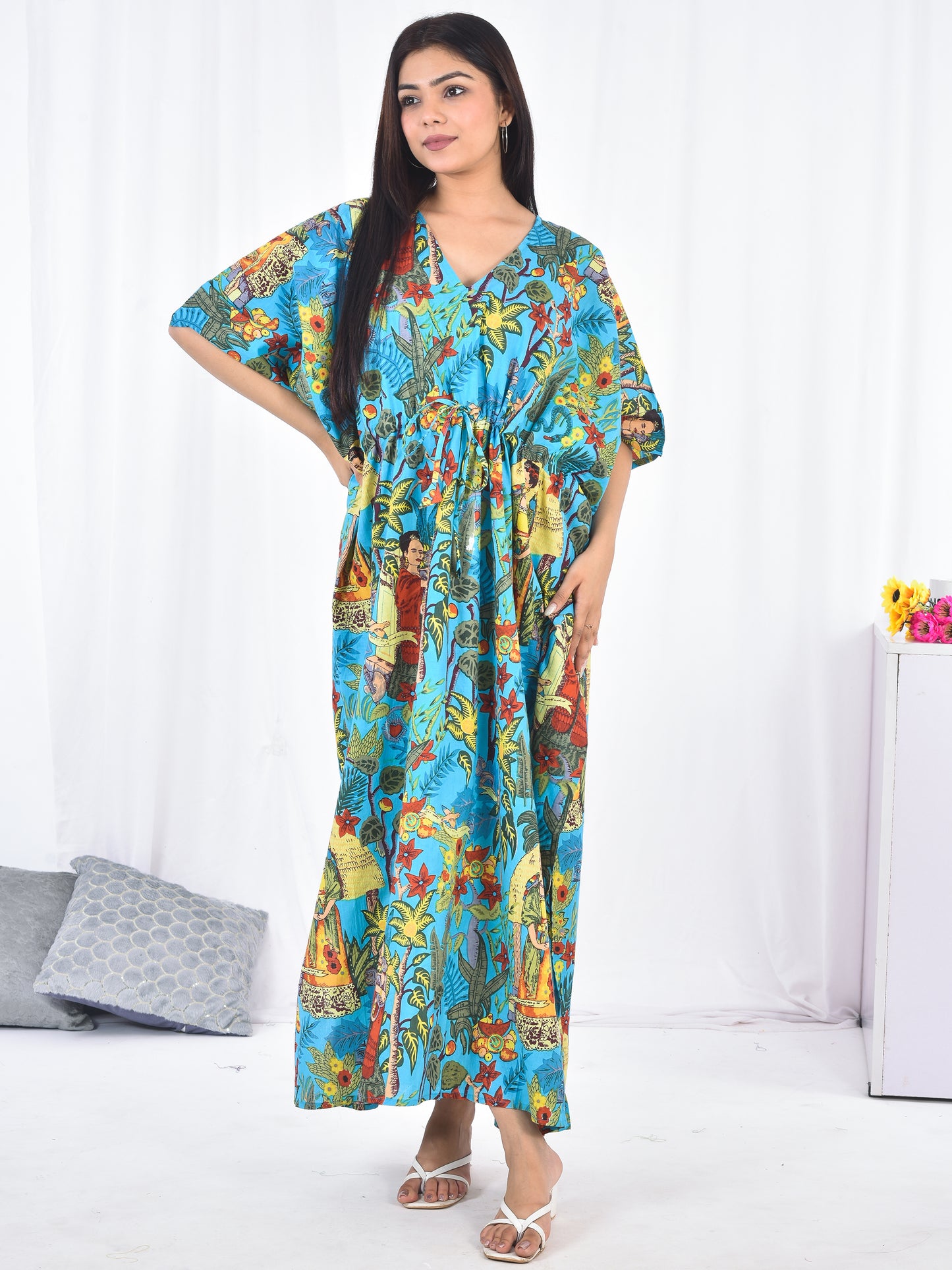 Hand Block Printed Frida Kahlo Cotton Kaftan