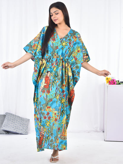 Hand Block Printed Frida Kahlo Cotton Kaftan
