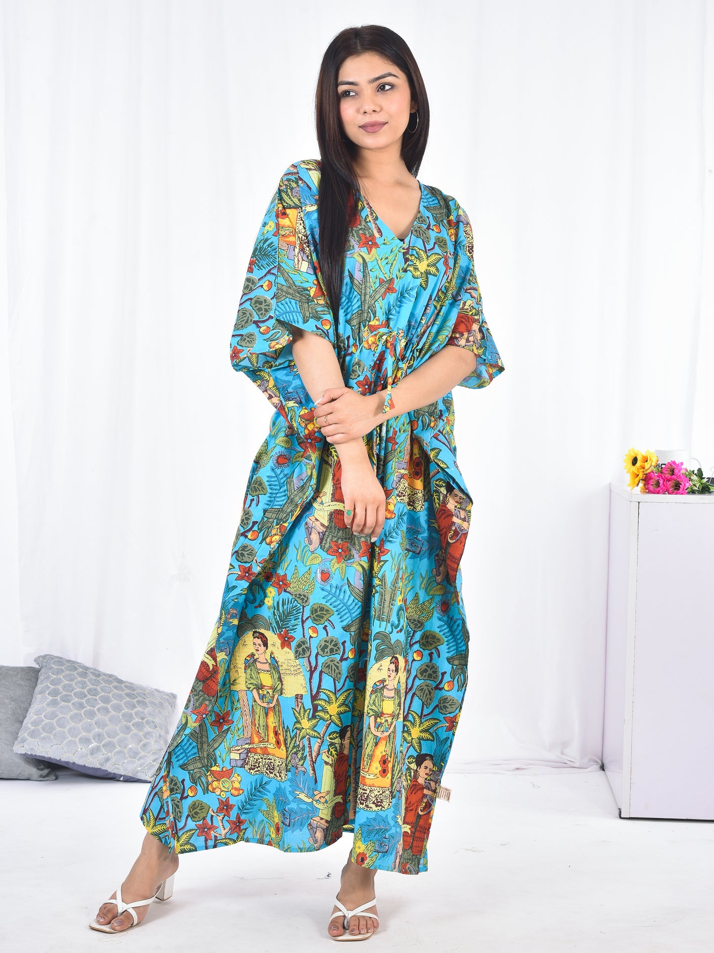 Hand Block Printed Frida Kahlo Cotton Kaftan