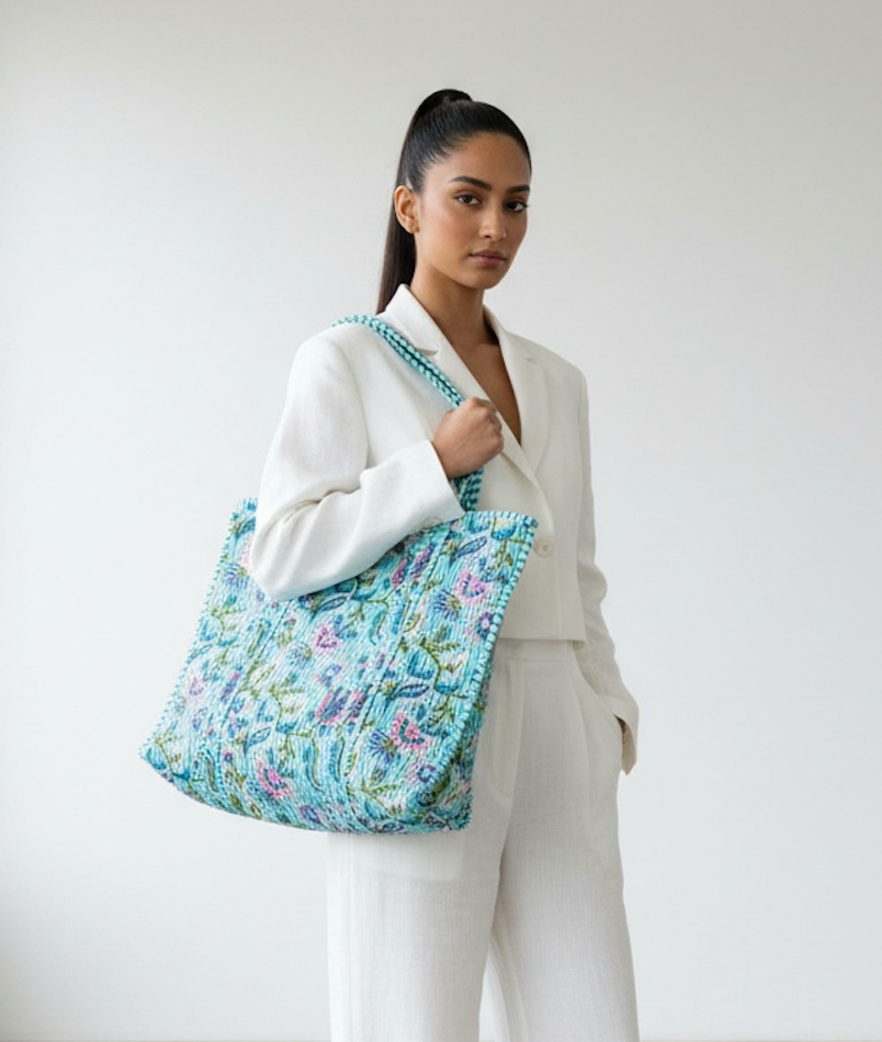 Blue Floral Tote Bag