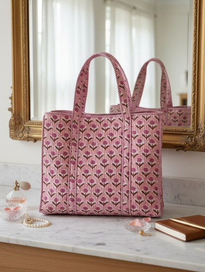 Pink Block Printed Tote Bag